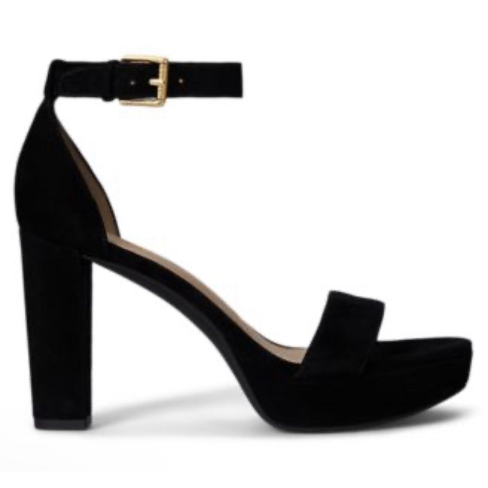 Lauren Ralph Lauren Sylvia black suede platform sandals open toe Size‎ 9.5